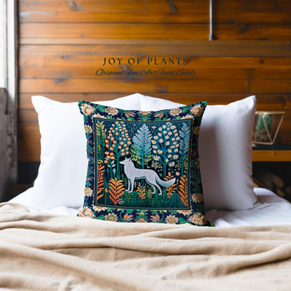 Floral Woodland Cozy Boho Wolf Tapestry Pillow Decorative Throw Cushion
