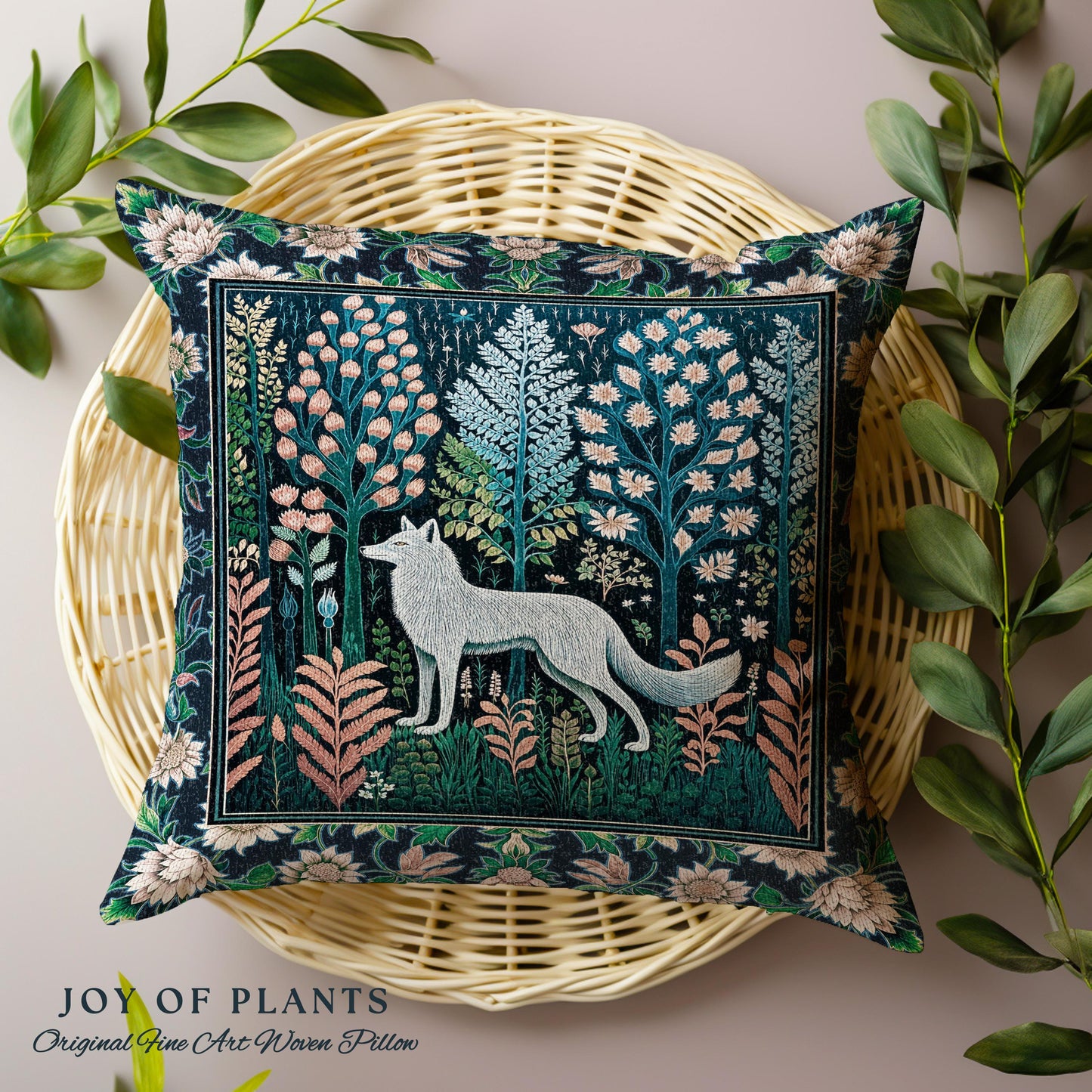 Floral Woodland Cozy Boho Wolf Tapestry Pillow Decorative Throw Cushion