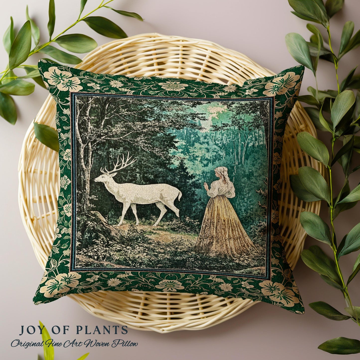 Dreamy Fairytale Forest Woven Tapestry Pillow Decorative Throw Cushion