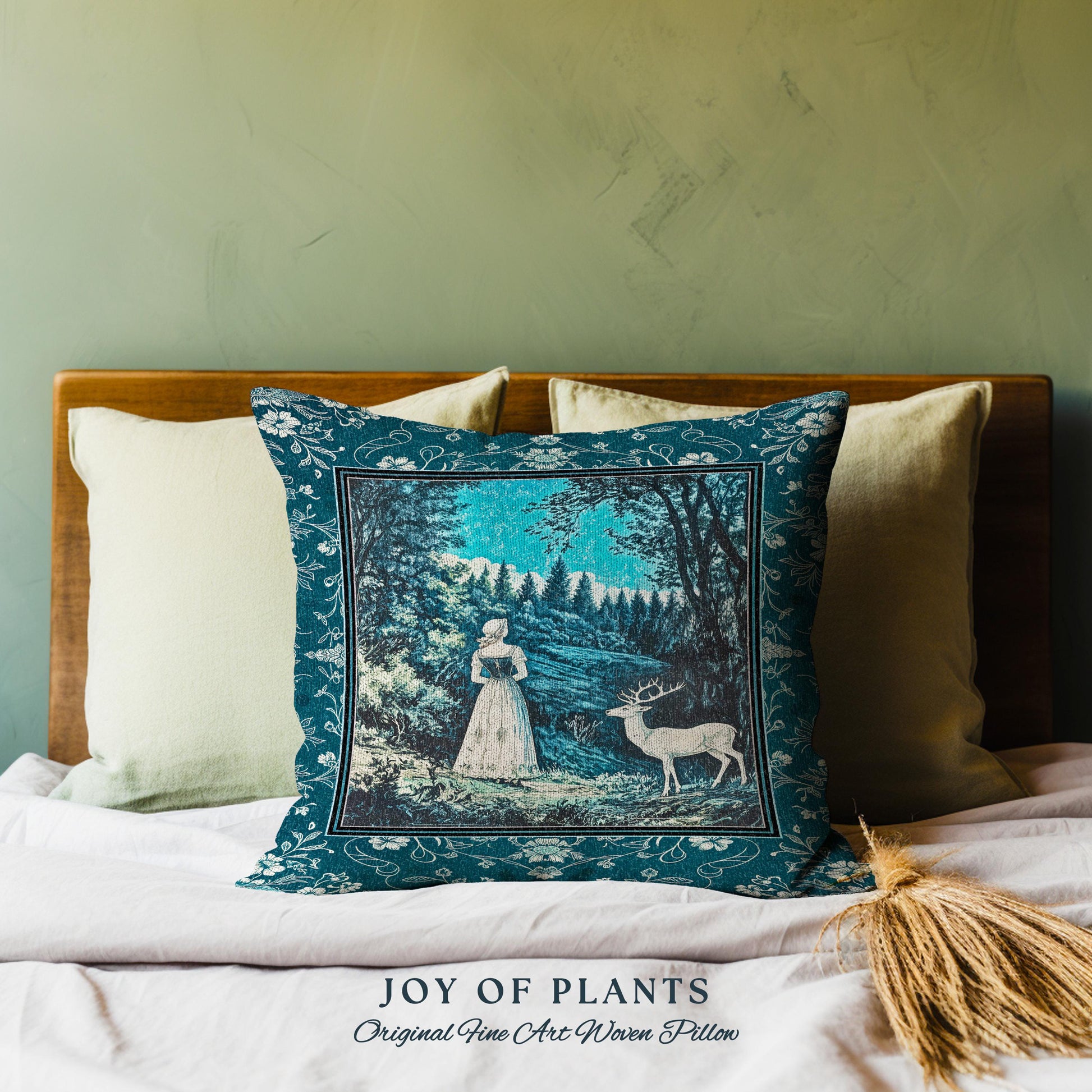 Cerulean Cottagecore Landscape Tapestry Pillow Decorative Throw Cushion