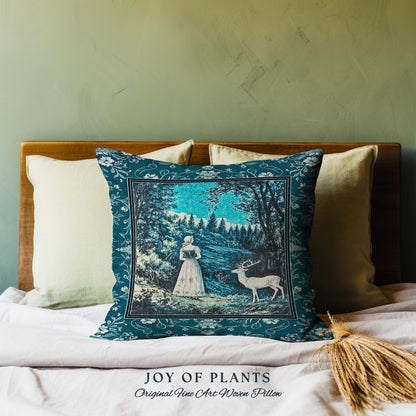 Cerulean Cottagecore Landscape Tapestry Pillow Decorative Throw Cushion