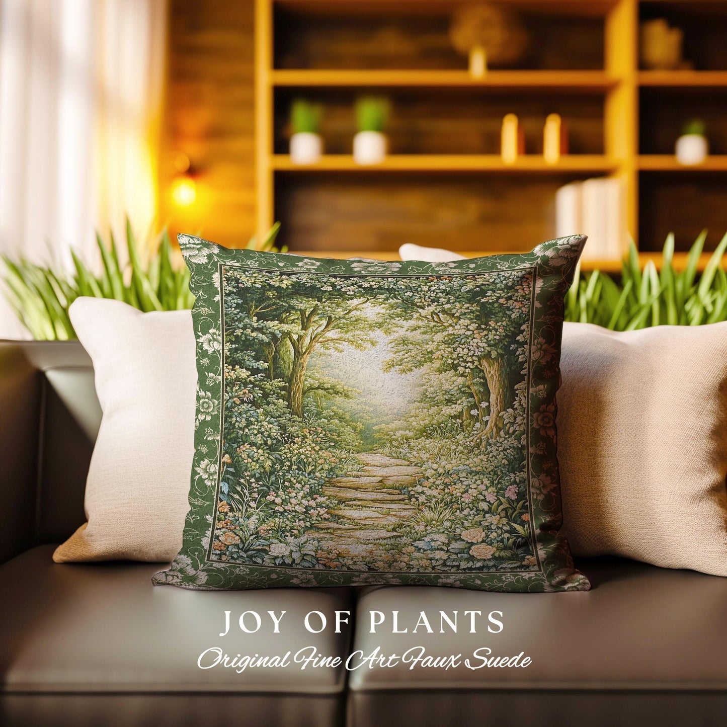 Mystic Garden Fairytale Landscape Tapestry Pillow | Fairycore Woodland Nature Lover Book Nook Cushion Cozy Earthy Home Decor Whimsical |