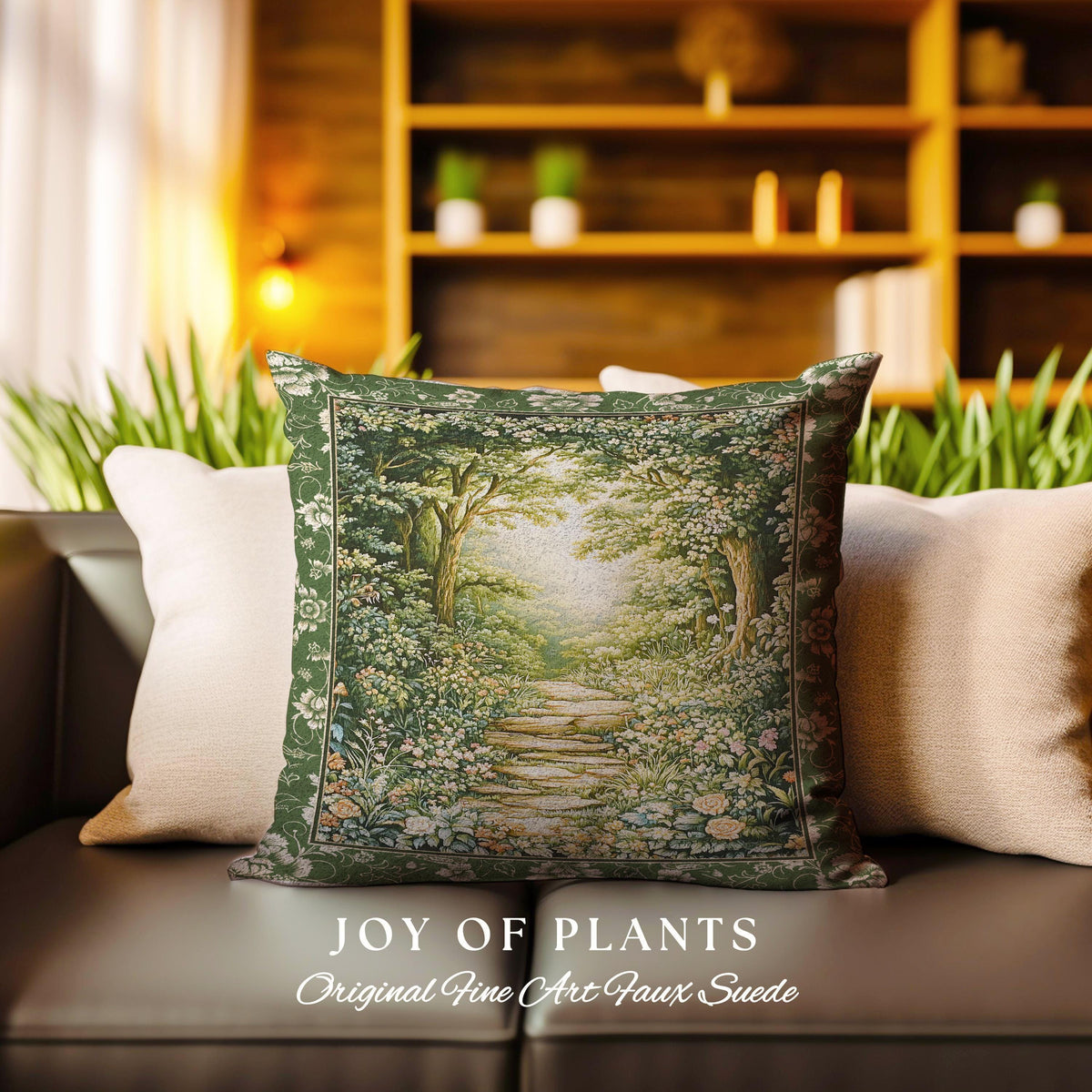 Mystic Garden Fairytale Landscape Tapestry Pillow | Fairycore Woodland Nature Lover Book Nook Cushion Cozy Earthy Home Decor Whimsical |