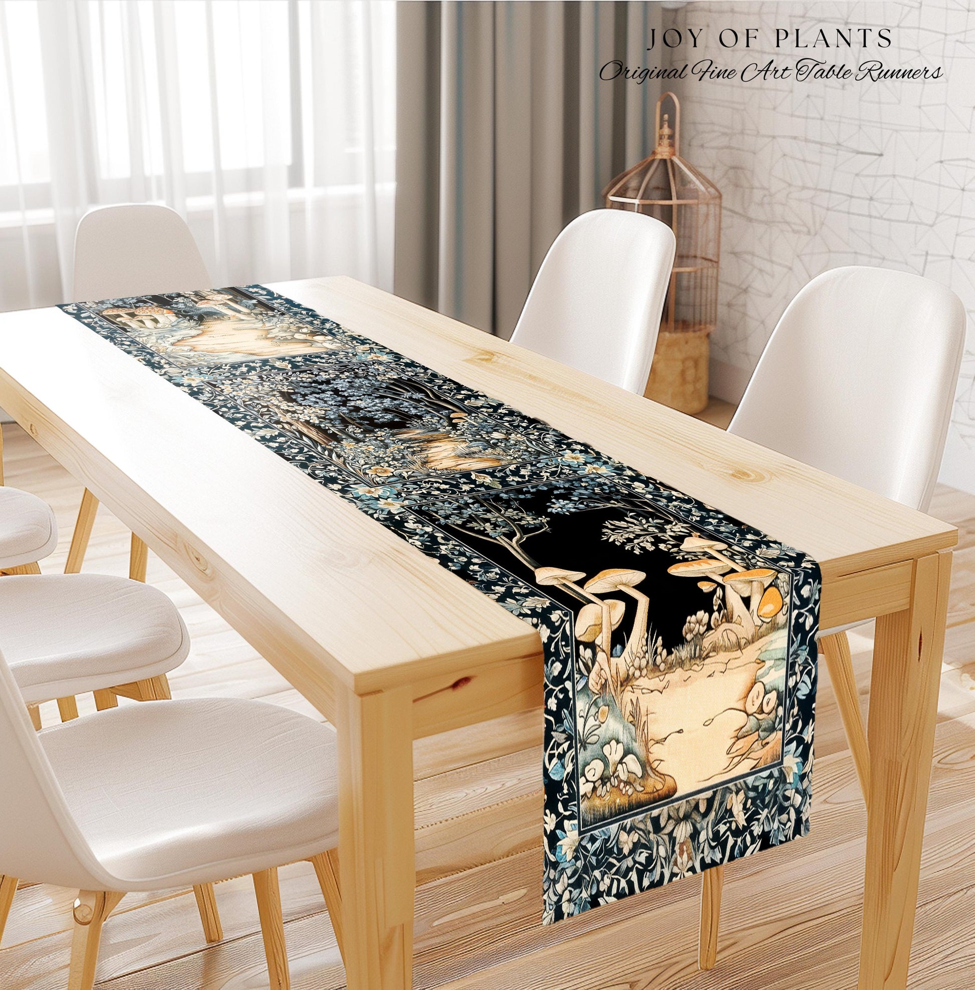 Dreamy Forest Landscape Botanical Table Runner | Misty Forest Dark Cottagecore Aesthetic Fairycore Dining Room Table Magical Jungle Decor