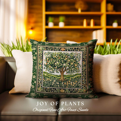Emerald Green Floral Tree of Life Decorative Tree Cushion Tapestry Throw Pillow