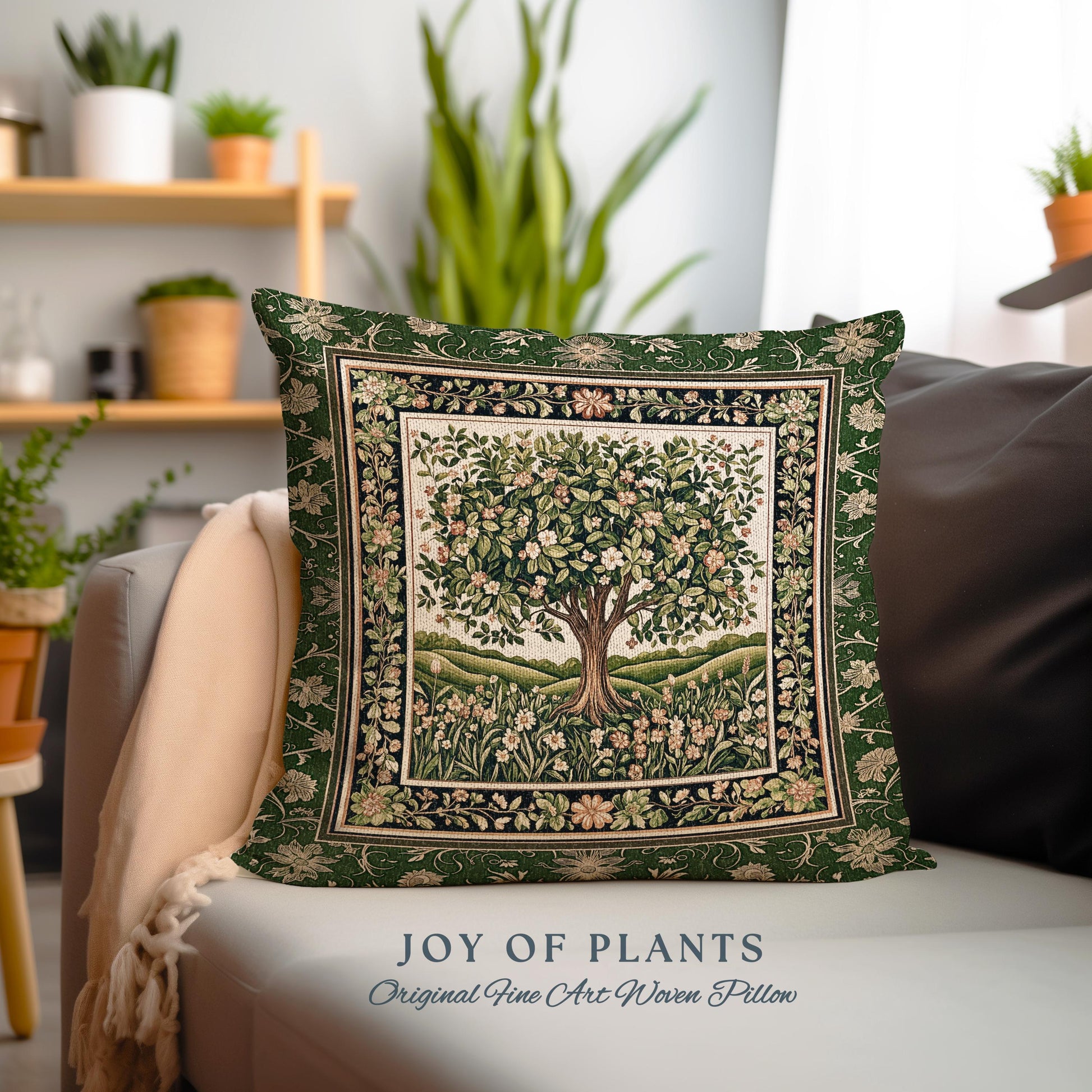 Emerald Green Floral Tree of Life Decorative Tree Cushion Tapestry Throw Pillow