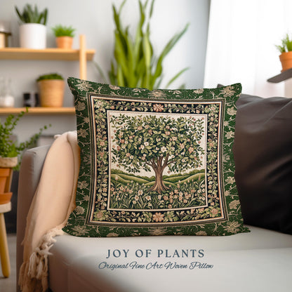 Emerald Green Floral Tree of Life Decorative Tree Cushion Tapestry Throw Pillow