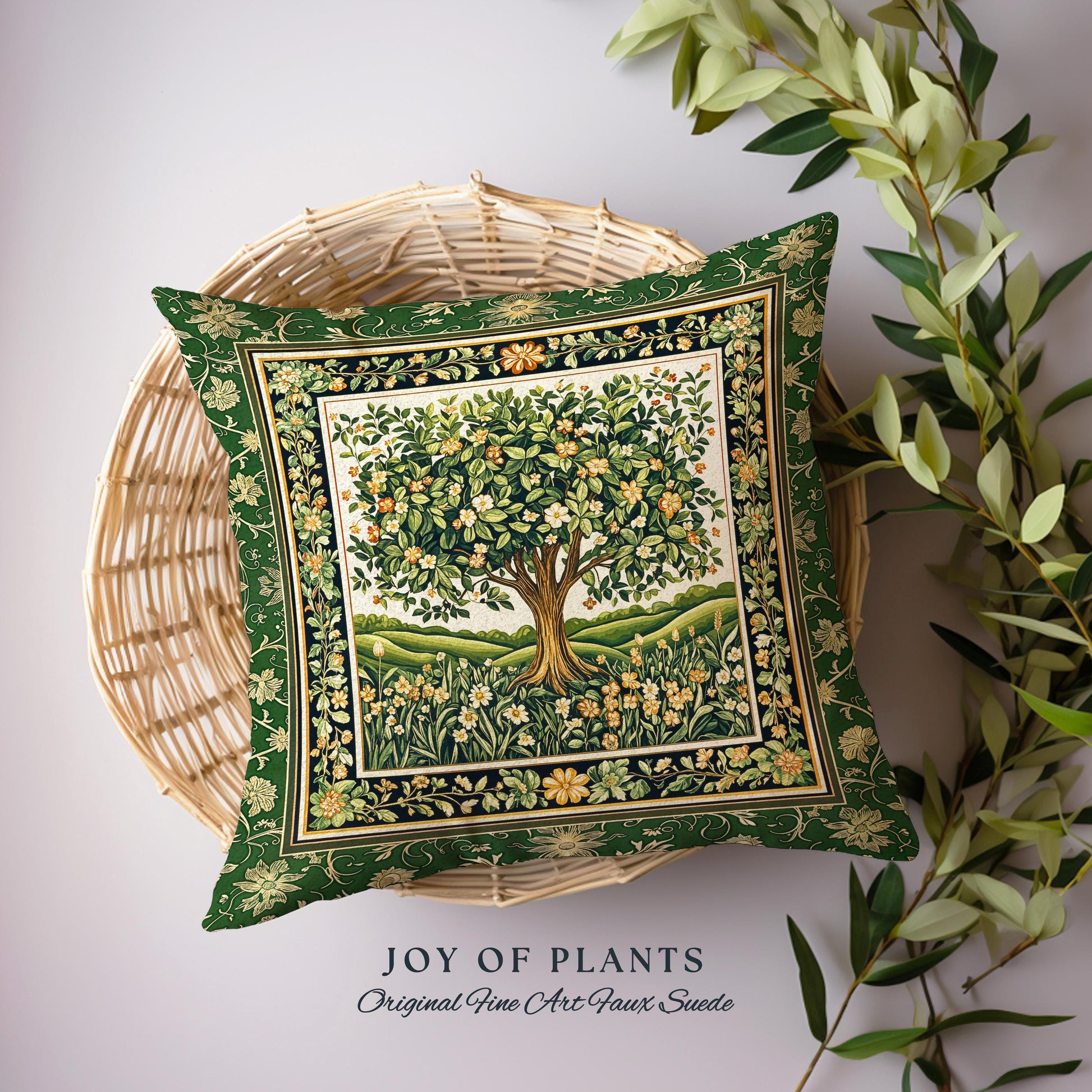 Emerald Green Floral Tree of Life Decorative Tree Cushion Tapestry Throw Pillow