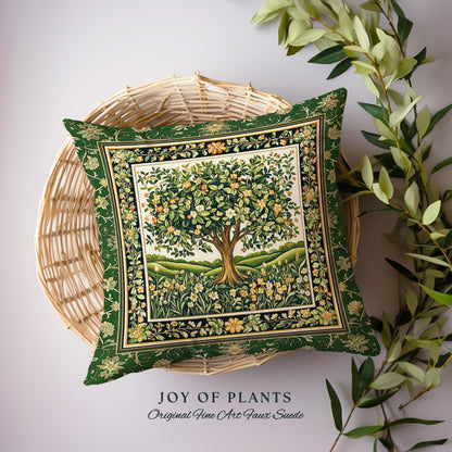 Emerald Green Floral Tree of Life Decorative Tree Cushion Tapestry Throw Pillow