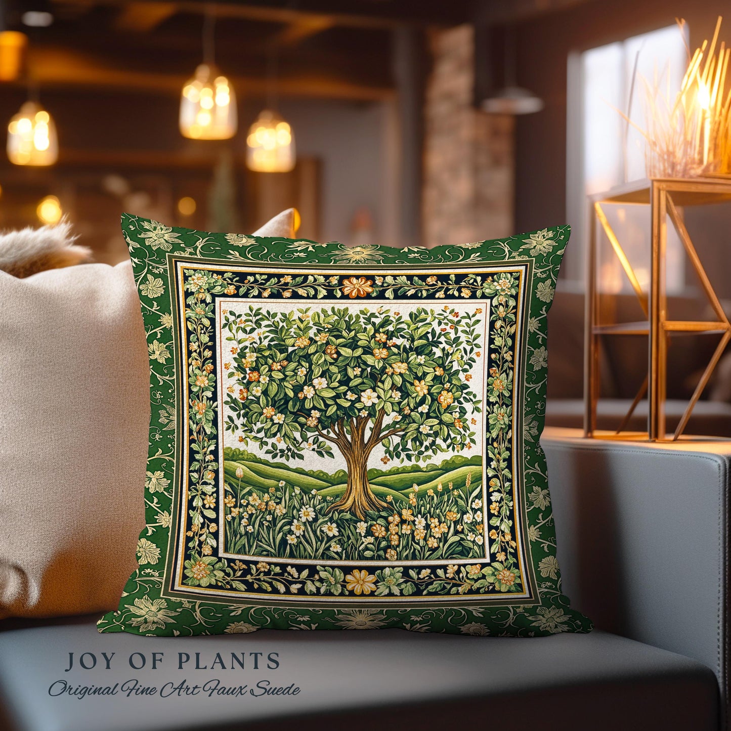 Emerald Green Floral Tree of Life Decorative Tree Cushion Tapestry Throw Pillow