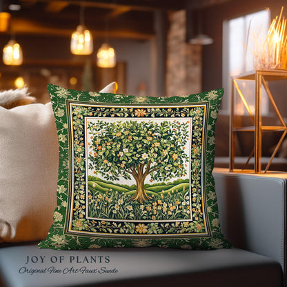 Emerald Green Floral Tree of Life Decorative Tree Cushion Tapestry Throw Pillow
