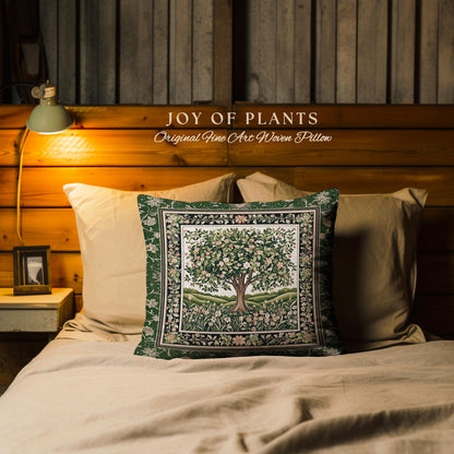 Emerald Green Floral Tree of Life Decorative Tree Cushion Tapestry Throw Pillow