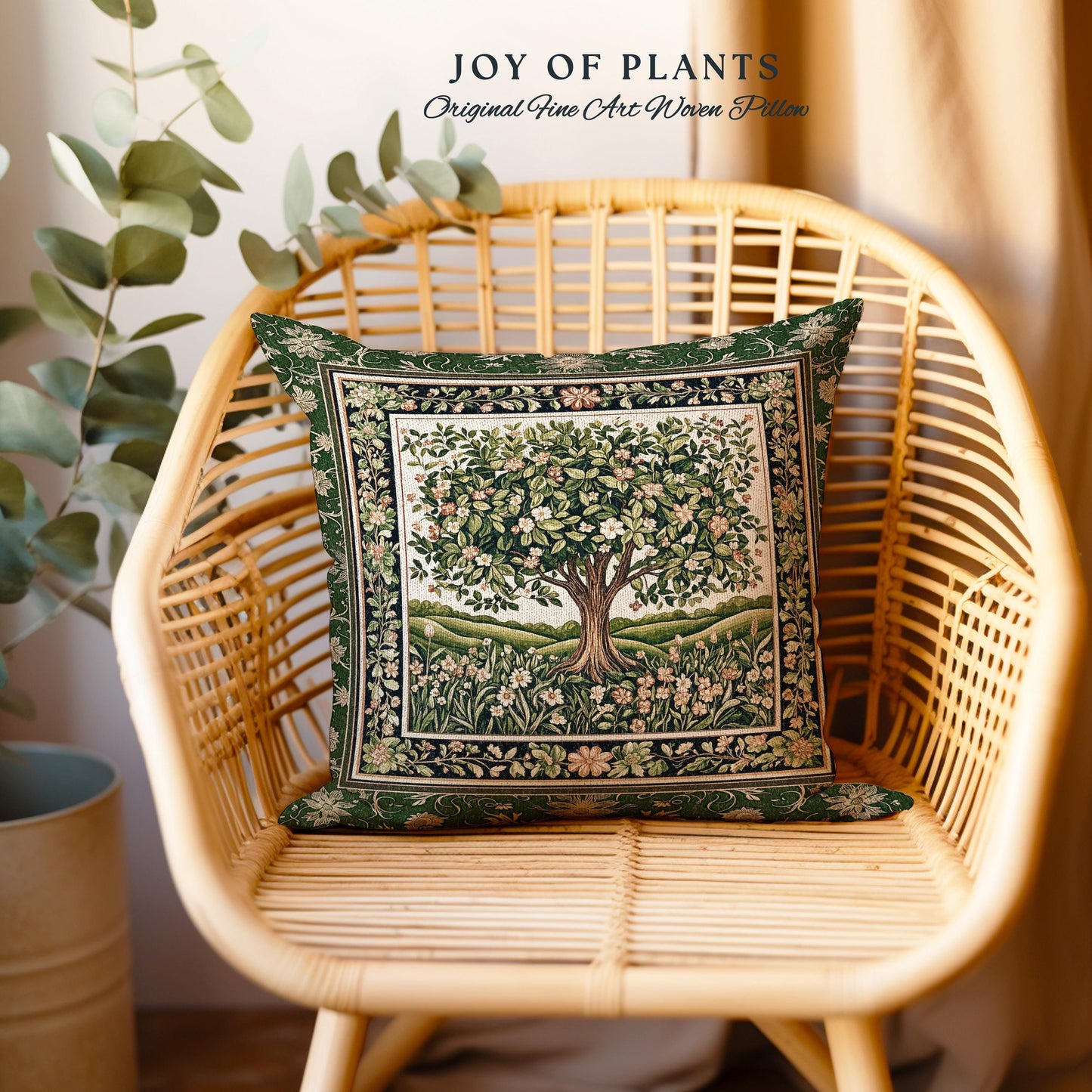 Emerald Green Floral Tree of Life Decorative Tree Cushion Tapestry Throw Pillow