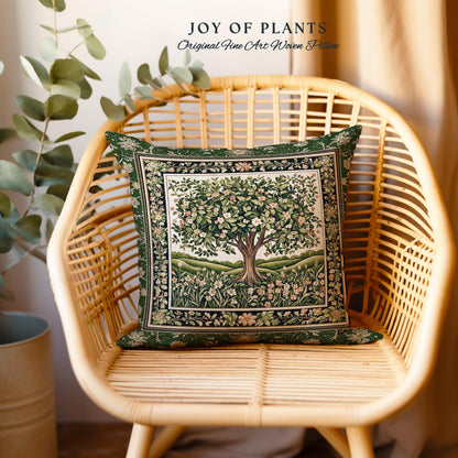 Emerald Green Floral Tree of Life Decorative Tree Cushion Tapestry Throw Pillow