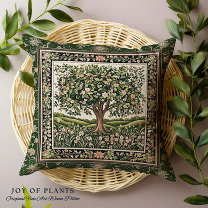 Emerald Green Floral Tree of Life Decorative Tree Cushion Tapestry Throw Pillow