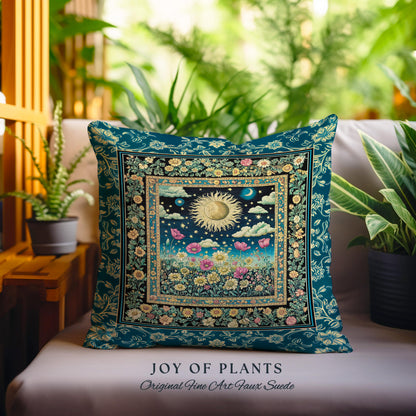 Floral Gothic Celestial Decorative Cushion Tapestry Throw Pillow