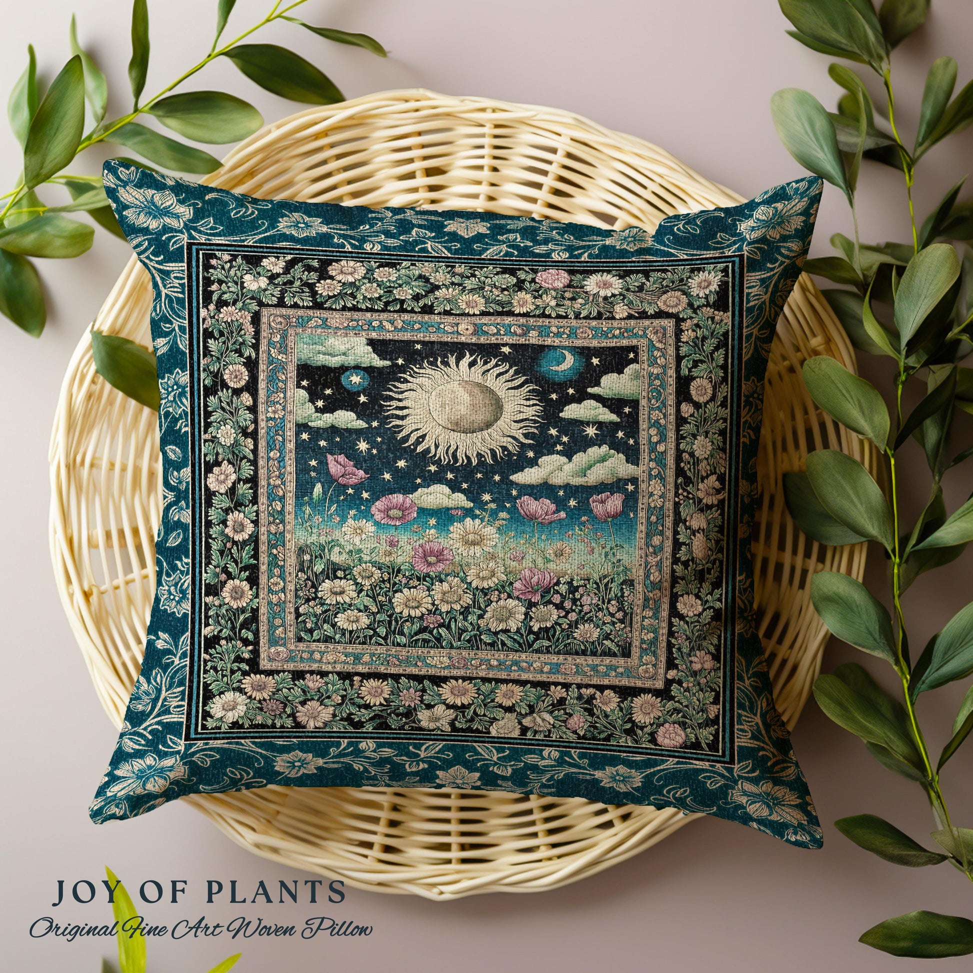 Floral Gothic Celestial Decorative Cushion Tapestry Throw Pillow