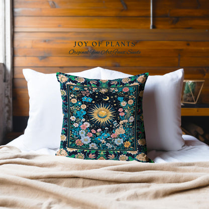 Colorful Maximalist Boho Sun Tapestry Pillow Decorative Throw Cushion