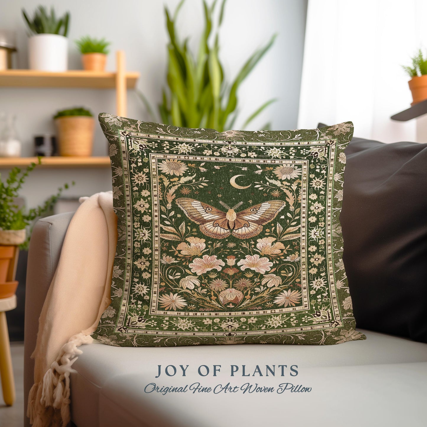 Boho Butterfly Moon Floral Garden Decorative Cushion Tapestry Throw Pillow