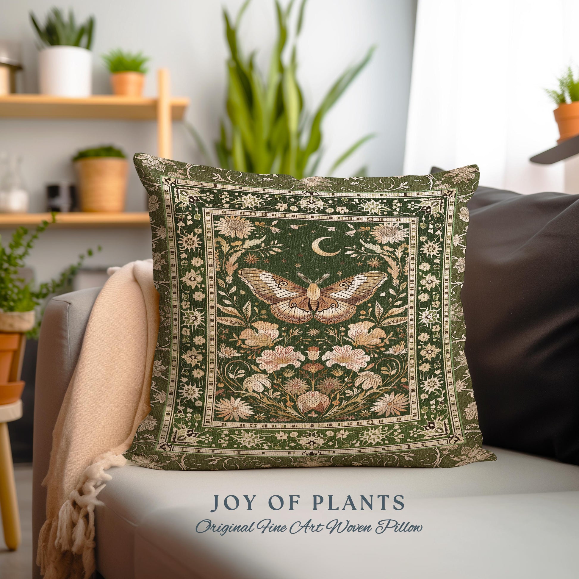 Boho Butterfly Moon Floral Garden Decorative Cushion Tapestry Throw Pillow