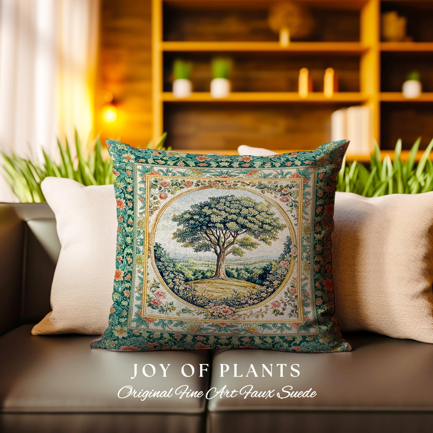 Romantic Ornate Botanical Countryside Decorative Tree Cushion Tapestry Throw Pillow