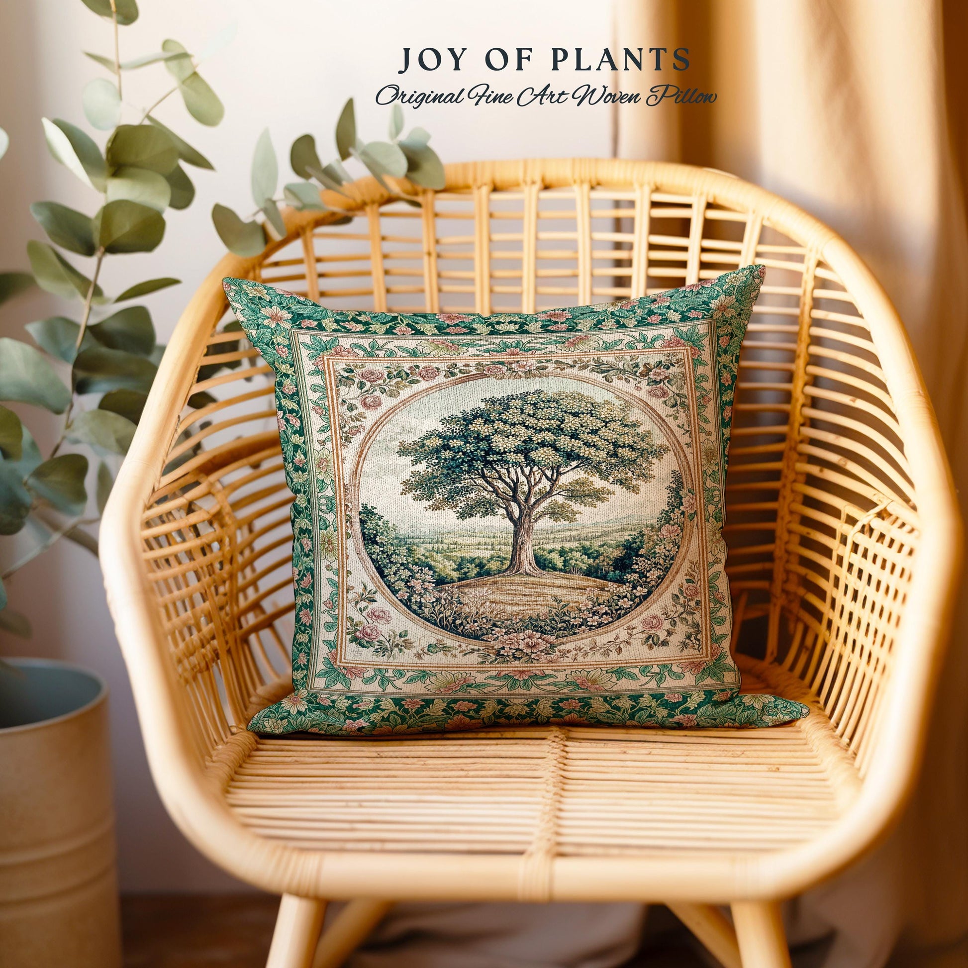 Romantic Ornate Botanical Countryside Decorative Tree Cushion Tapestry Throw Pillow