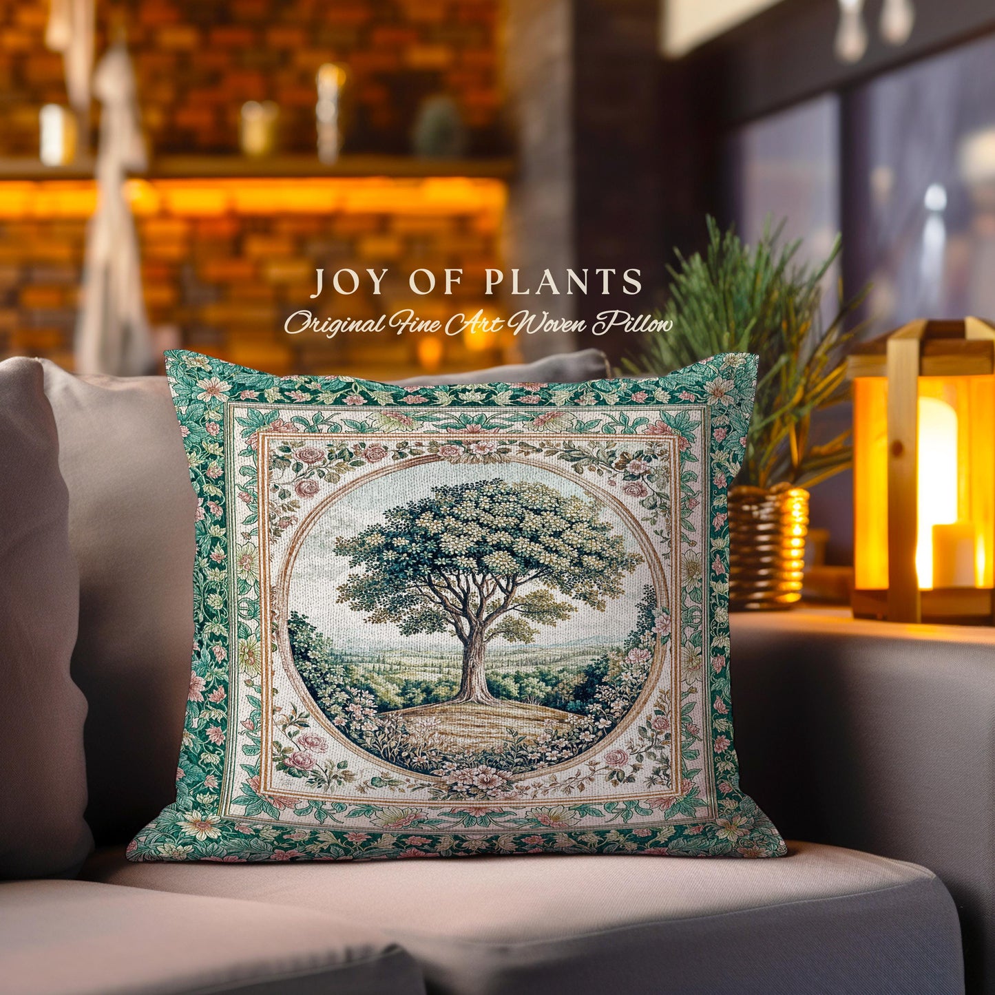 Romantic Ornate Botanical Countryside Decorative Tree Cushion Tapestry Throw Pillow