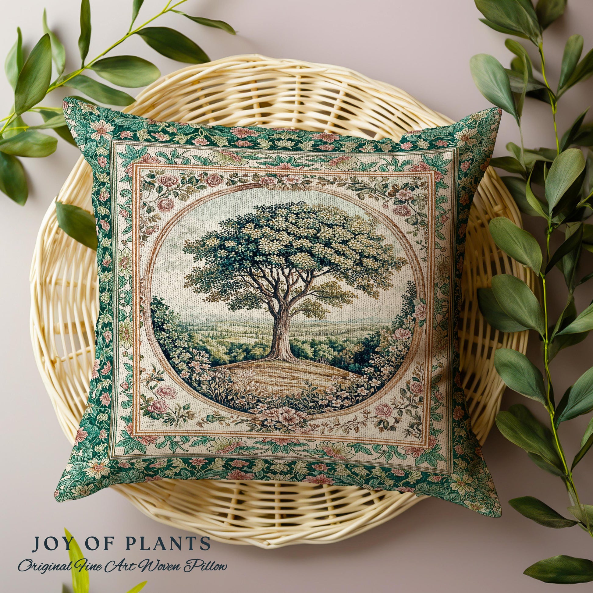 Romantic Ornate Botanical Countryside Decorative Tree Cushion Tapestry Throw Pillow