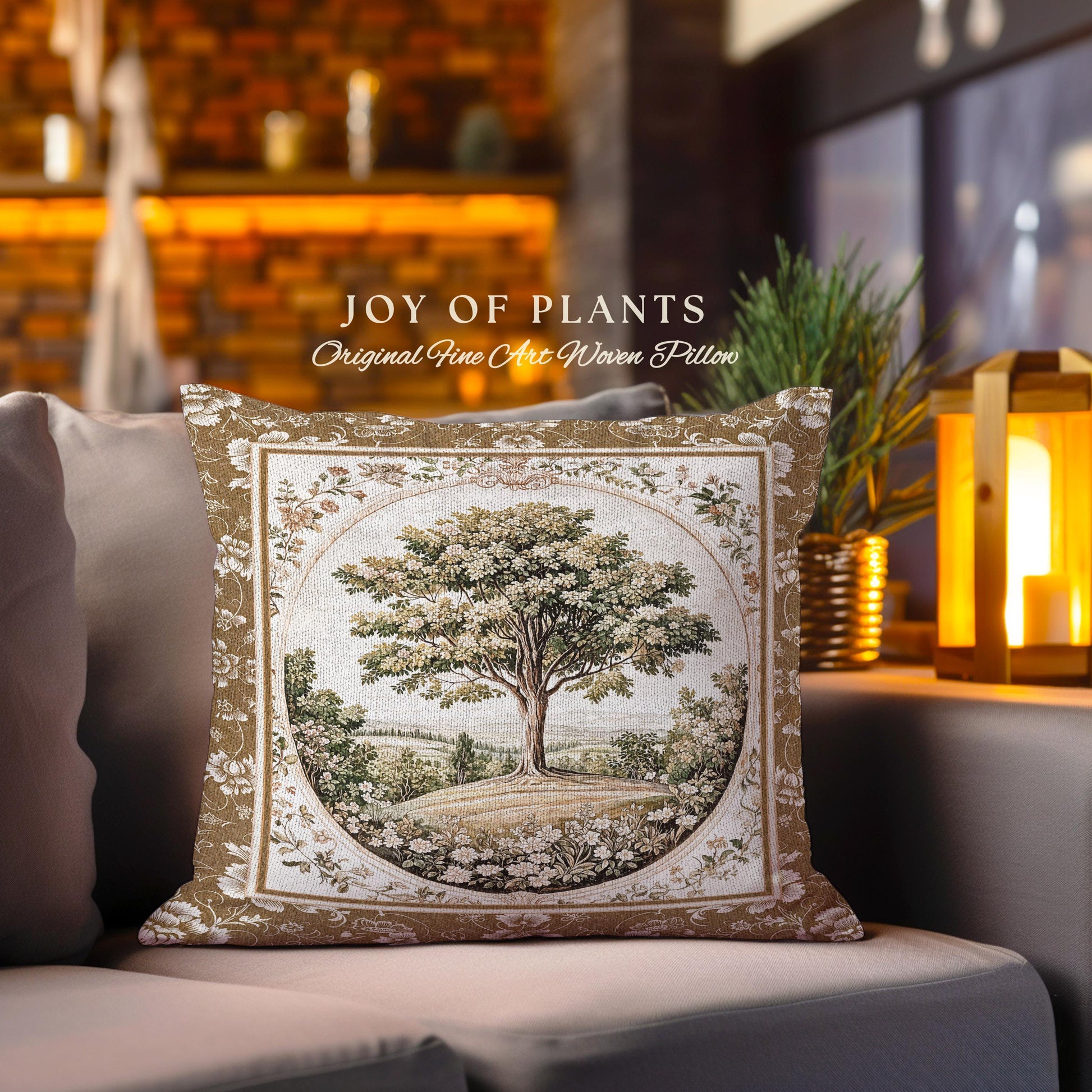French Countryside Botanical Tree Tapestry Pillow Decorative Throw Cushion