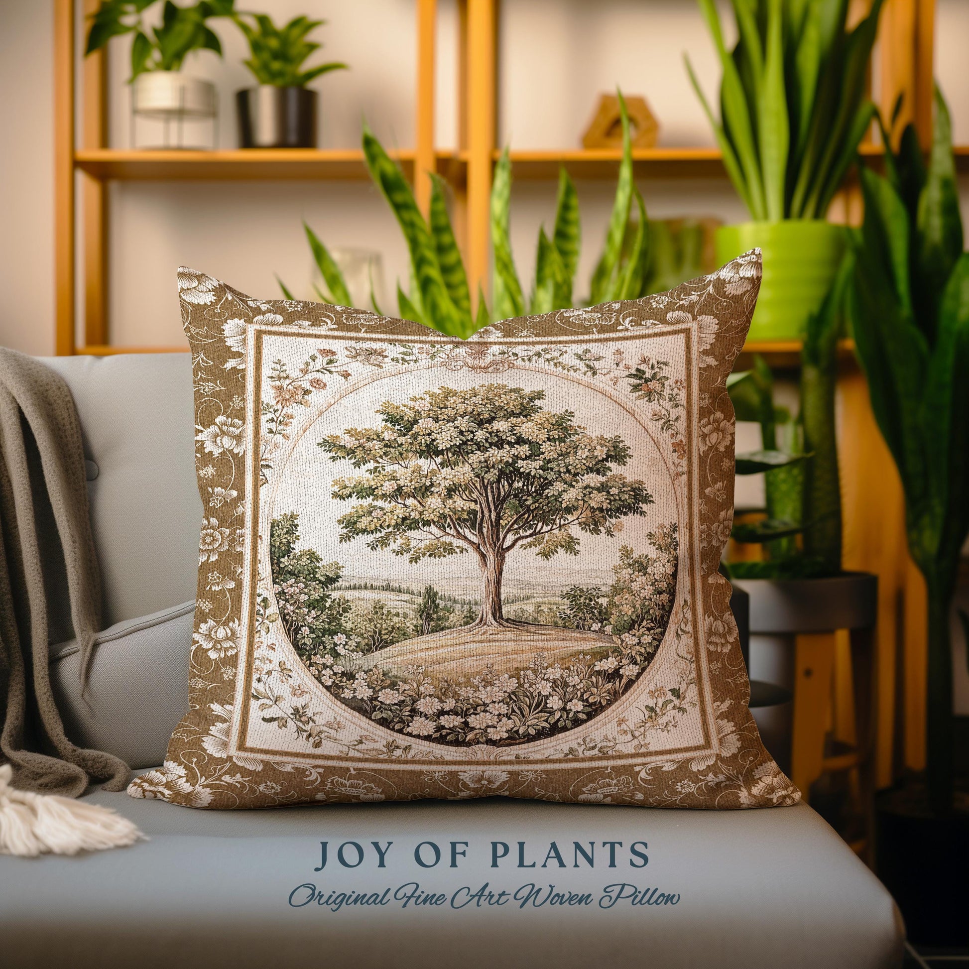 French Countryside Botanical Tree Tapestry Pillow Decorative Throw Cushion