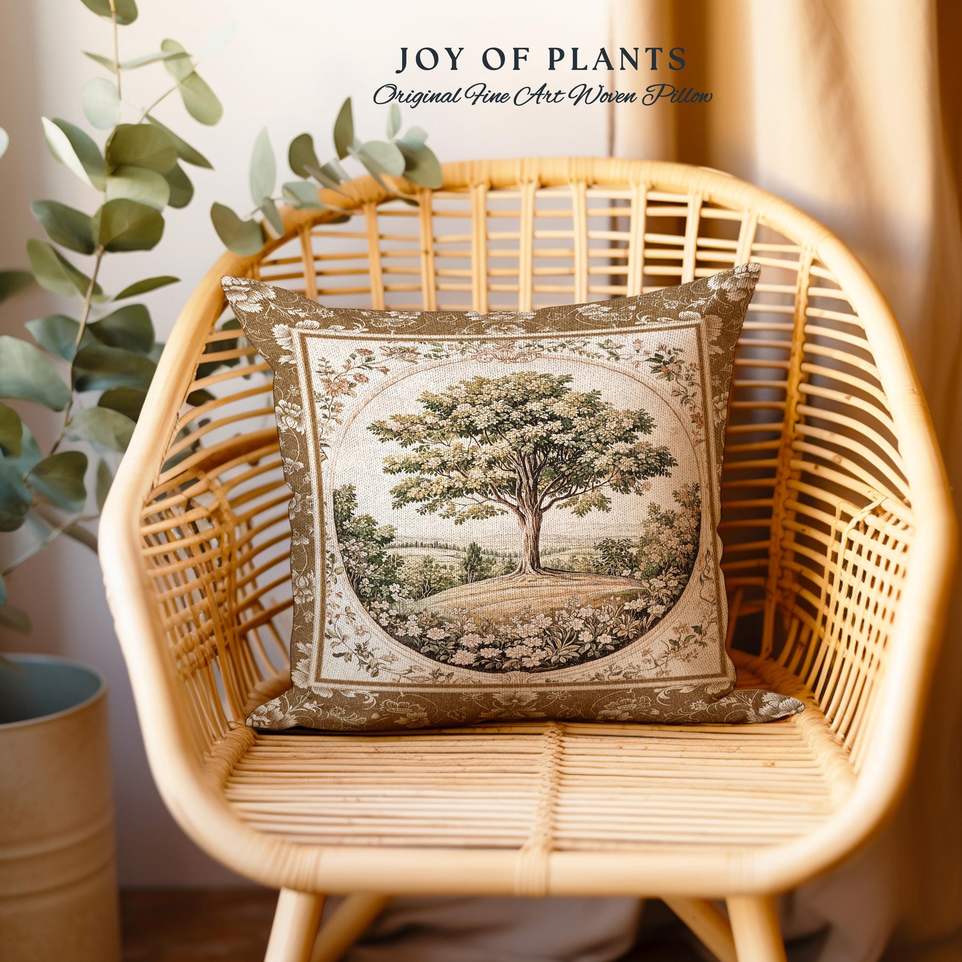 French Countryside Botanical Tree Tapestry Pillow Decorative Throw Cushion