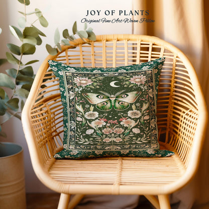 Botanical Moth Moon Whimsical Tapestry Pillow Decorative Throw Cushion