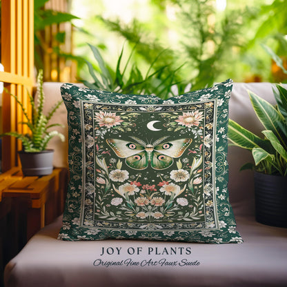 Botanical Moth Moon Whimsical Tapestry Pillow Decorative Throw Cushion