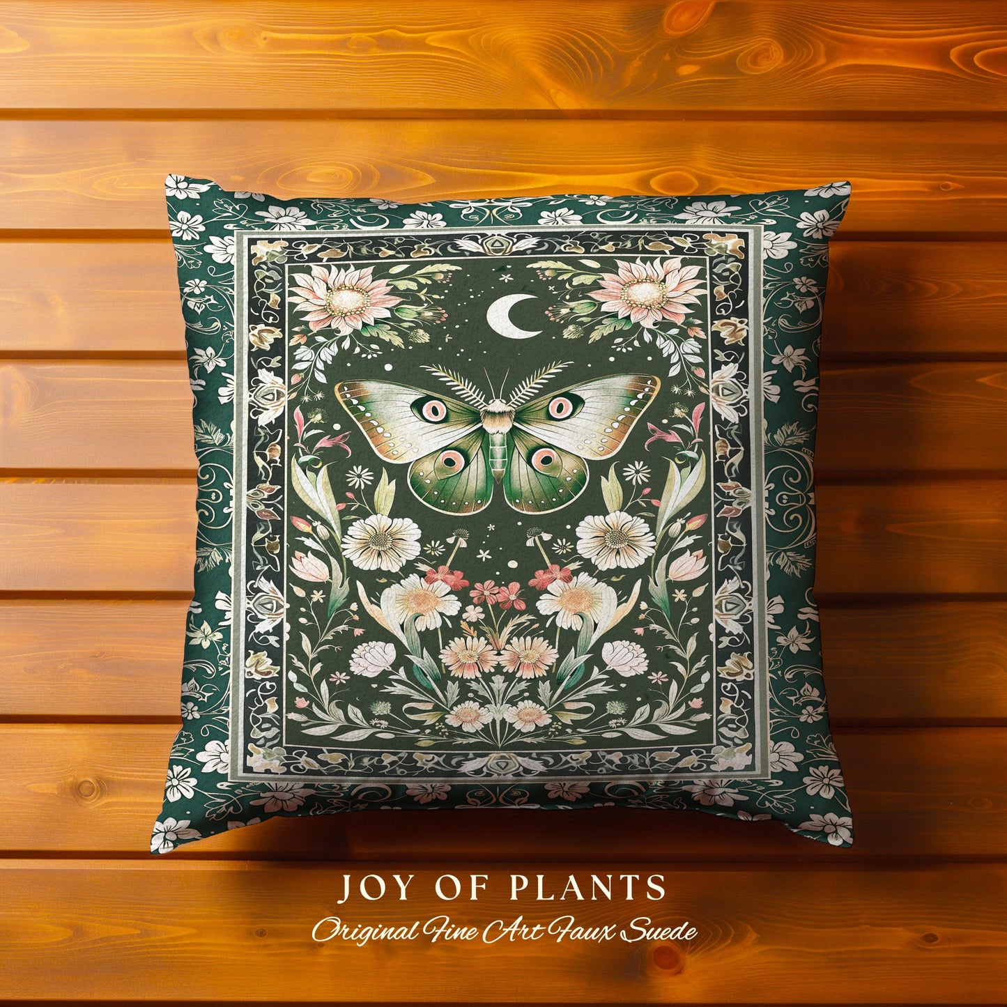 Botanical Moth Moon Whimsical Tapestry Pillow Decorative Throw Cushion