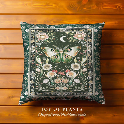 Botanical Moth Moon Whimsical Tapestry Pillow Decorative Throw Cushion