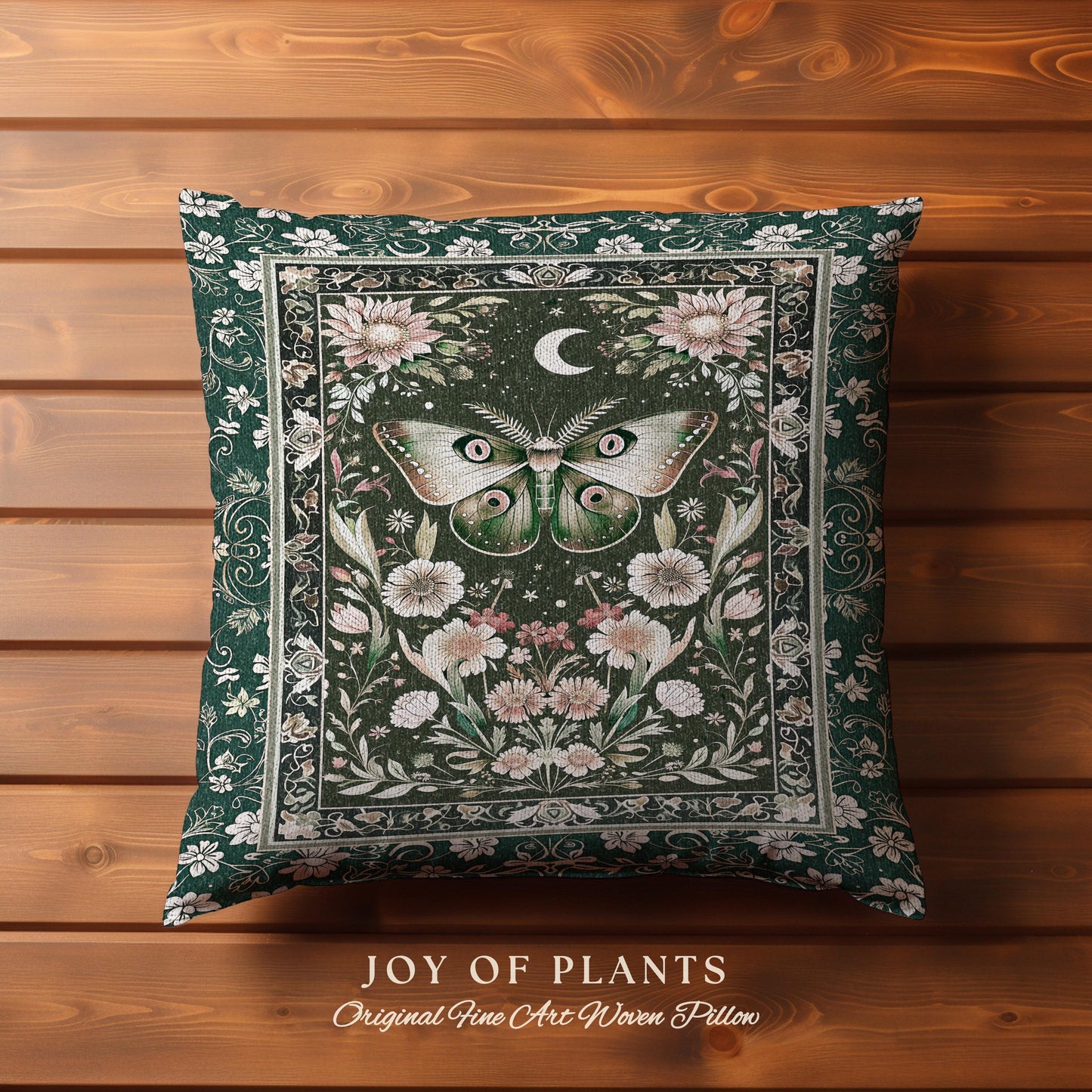 Botanical Moth Moon Whimsical Tapestry Pillow Decorative Throw Cushion