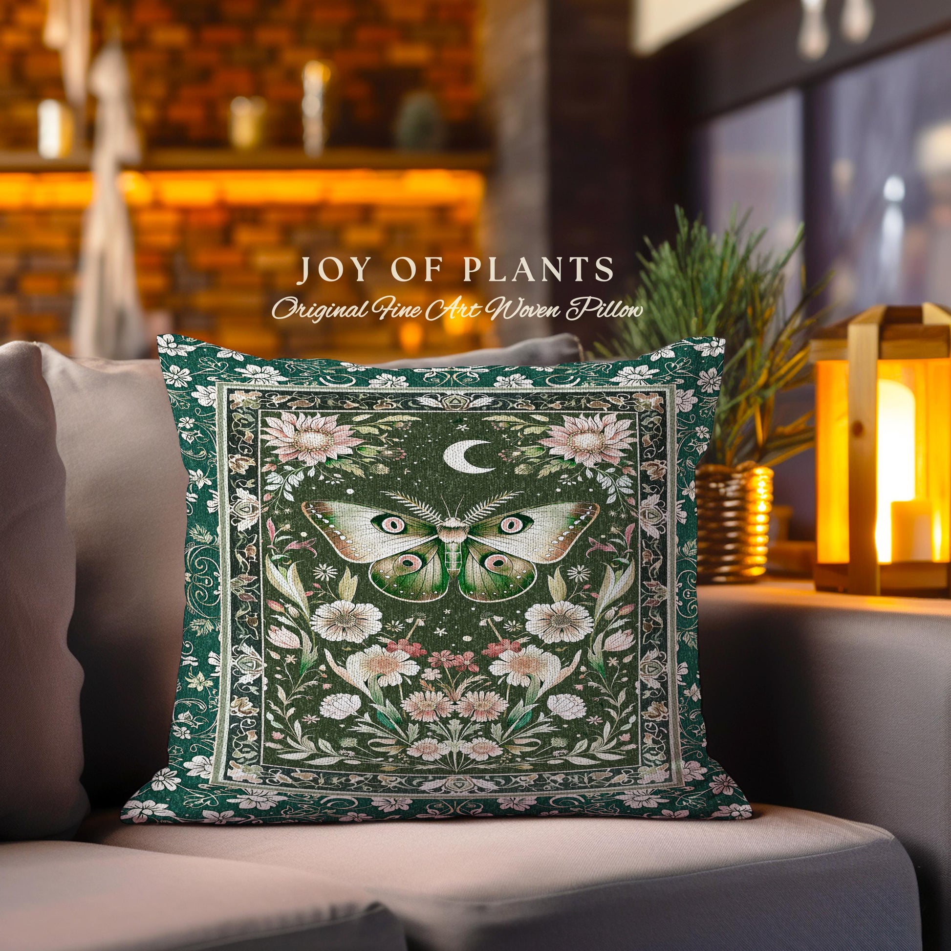Botanical Moth Moon Whimsical Tapestry Pillow Decorative Throw Cushion