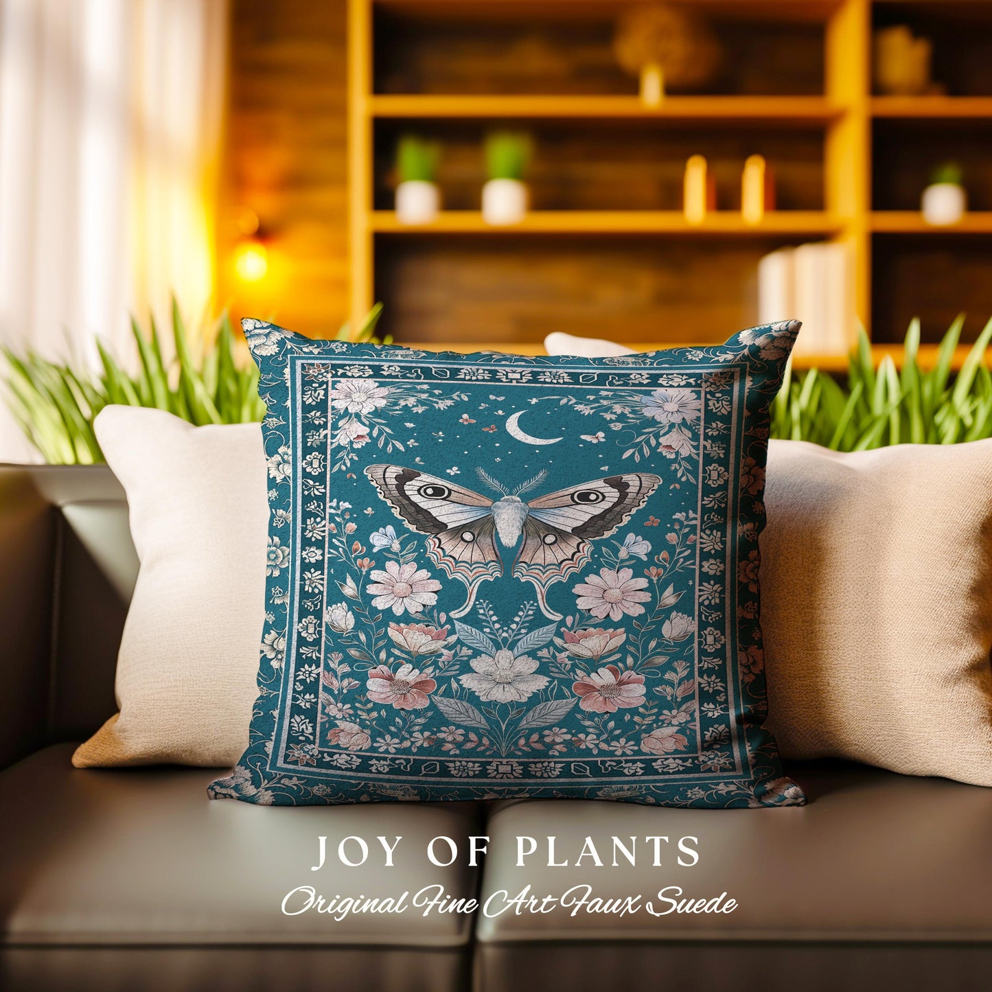 Magic Aesthetic Teal Decorative Moth Cushion Tapestry Throw Pillow