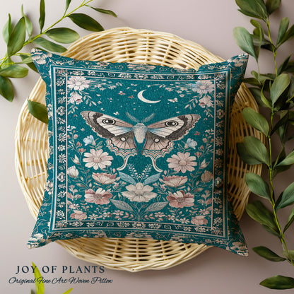 Magic Aesthetic Teal Decorative Moth Cushion Tapestry Throw Pillow