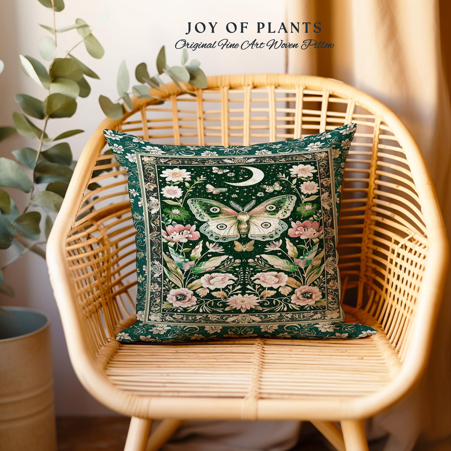 Ethereal Witchy Moth Moon Tapestry Pillow Decorative Throw Cushion