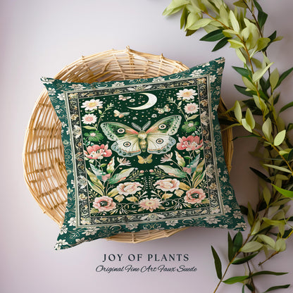 Ethereal Witchy Moth Moon Tapestry Pillow Decorative Throw Cushion