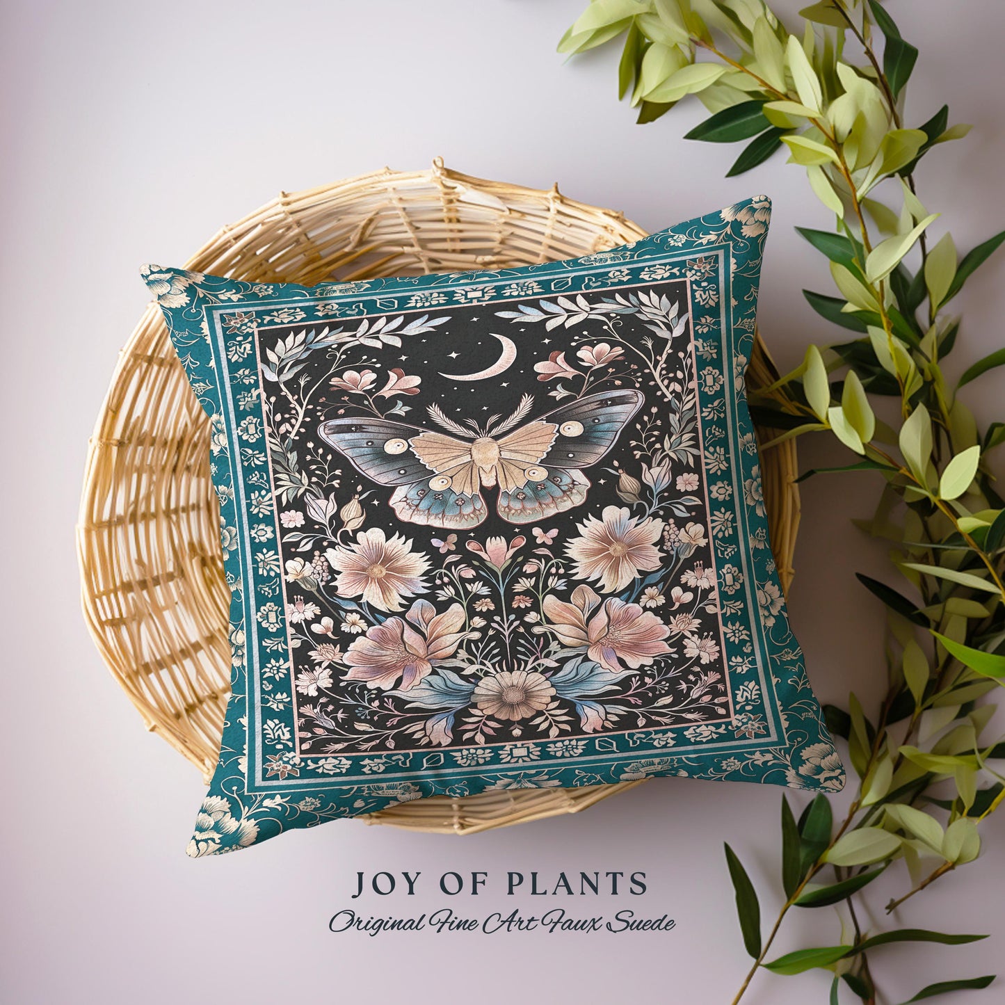 Bohemian Moth Moon Celestial Floral Decorative Tree Cushion Tapestry Throw Pillow