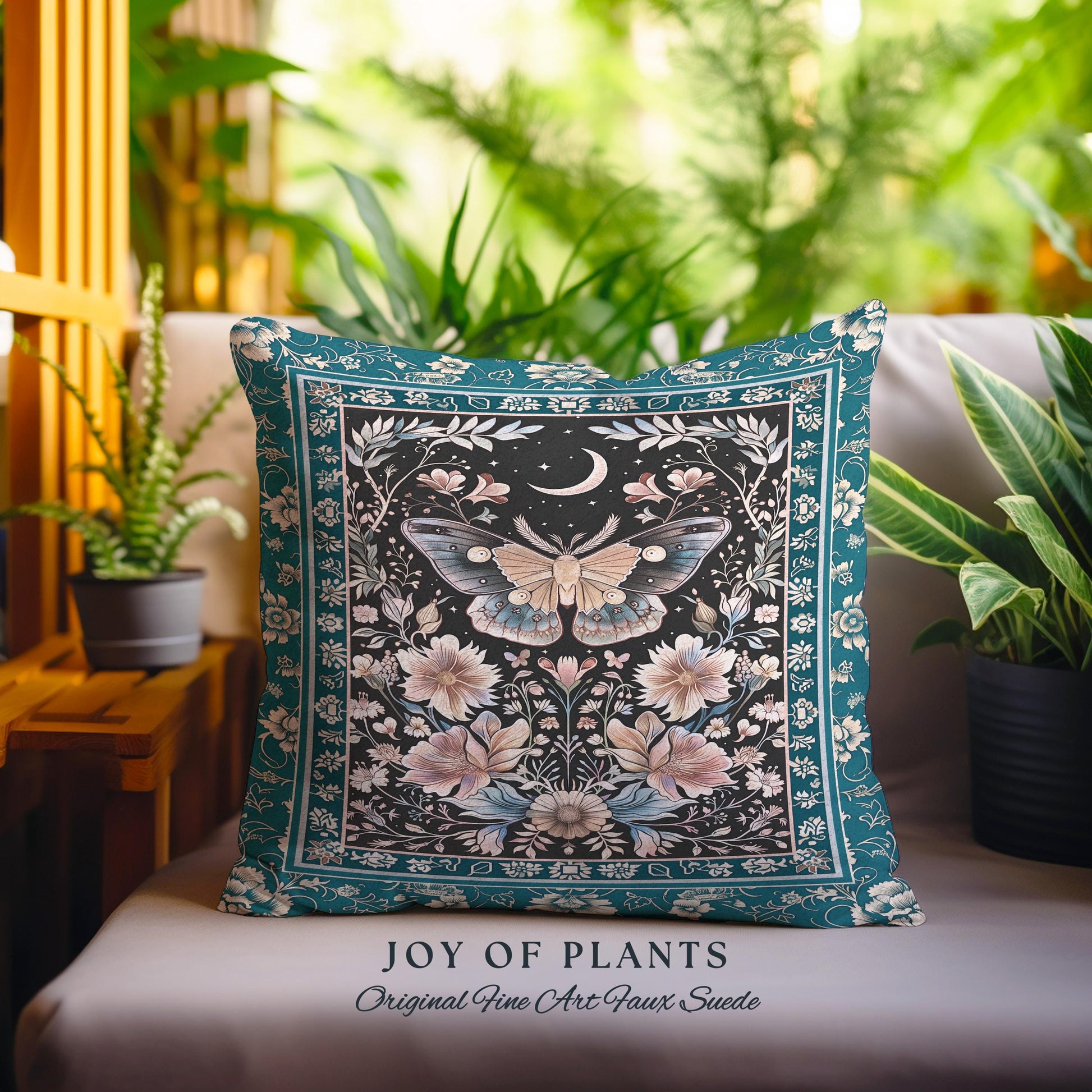 Bohemian Moth Moon Celestial Floral Decorative Tree Cushion Tapestry Throw Pillow
