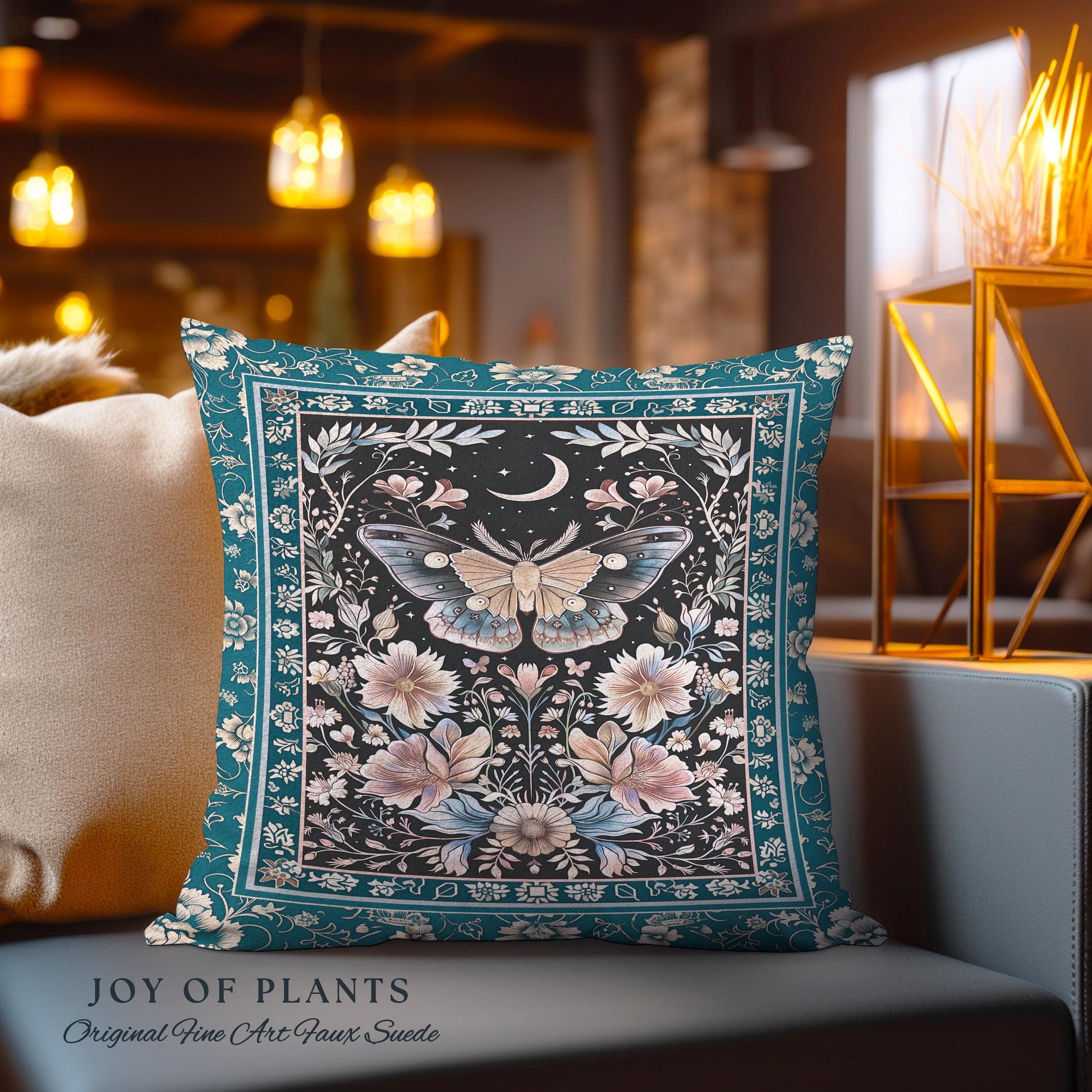 Bohemian Moth Moon Celestial Floral Decorative Tree Cushion Tapestry Throw Pillow
