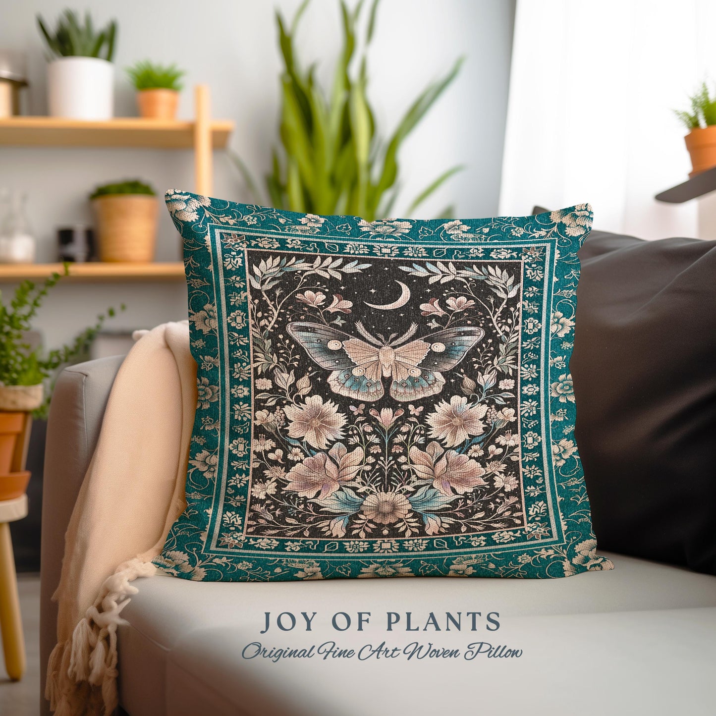 Bohemian Moth Moon Celestial Floral Decorative Tree Cushion Tapestry Throw Pillow
