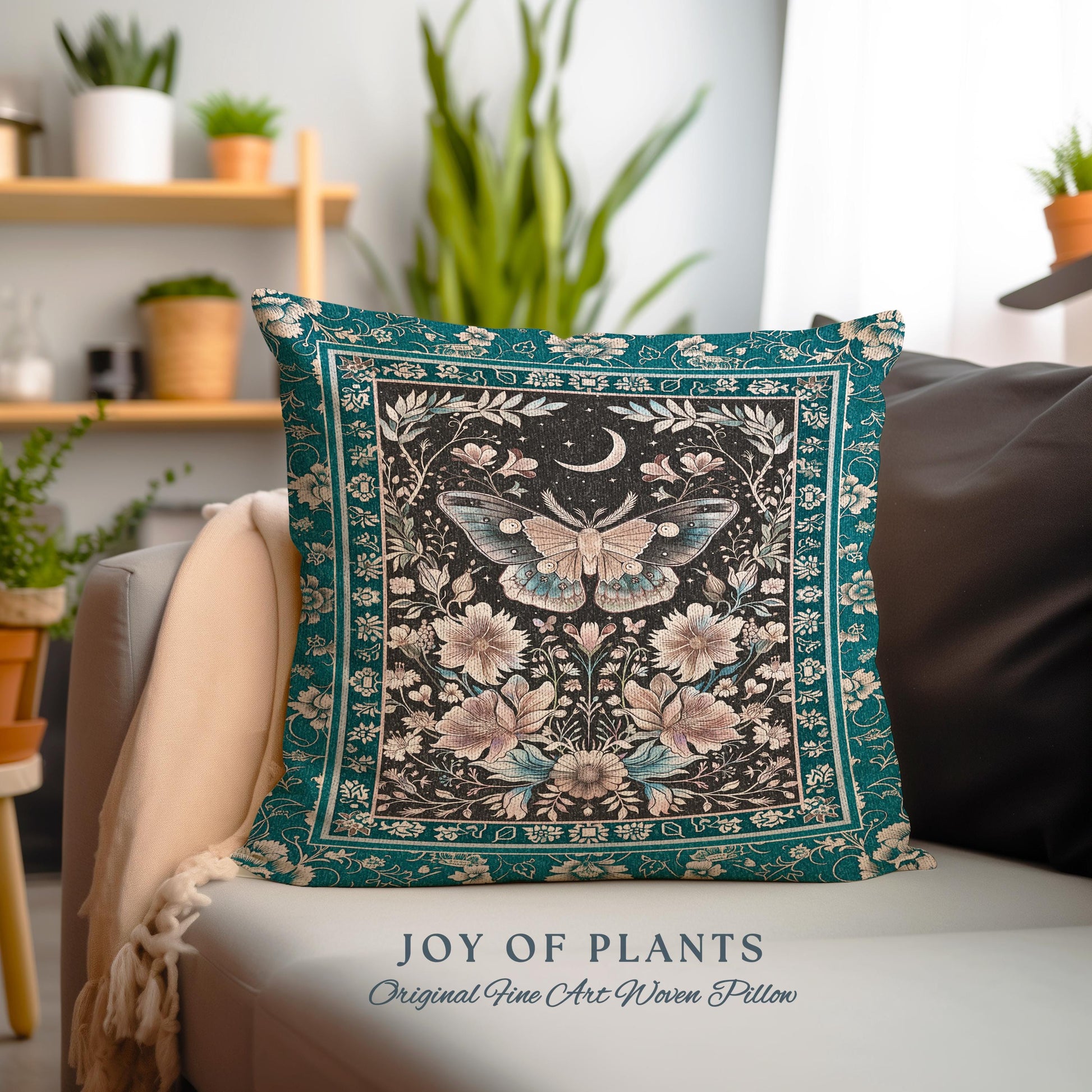 Bohemian Moth Moon Celestial Floral Decorative Tree Cushion Tapestry Throw Pillow