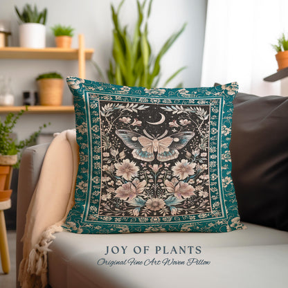 Bohemian Moth Moon Celestial Floral Decorative Tree Cushion Tapestry Throw Pillow