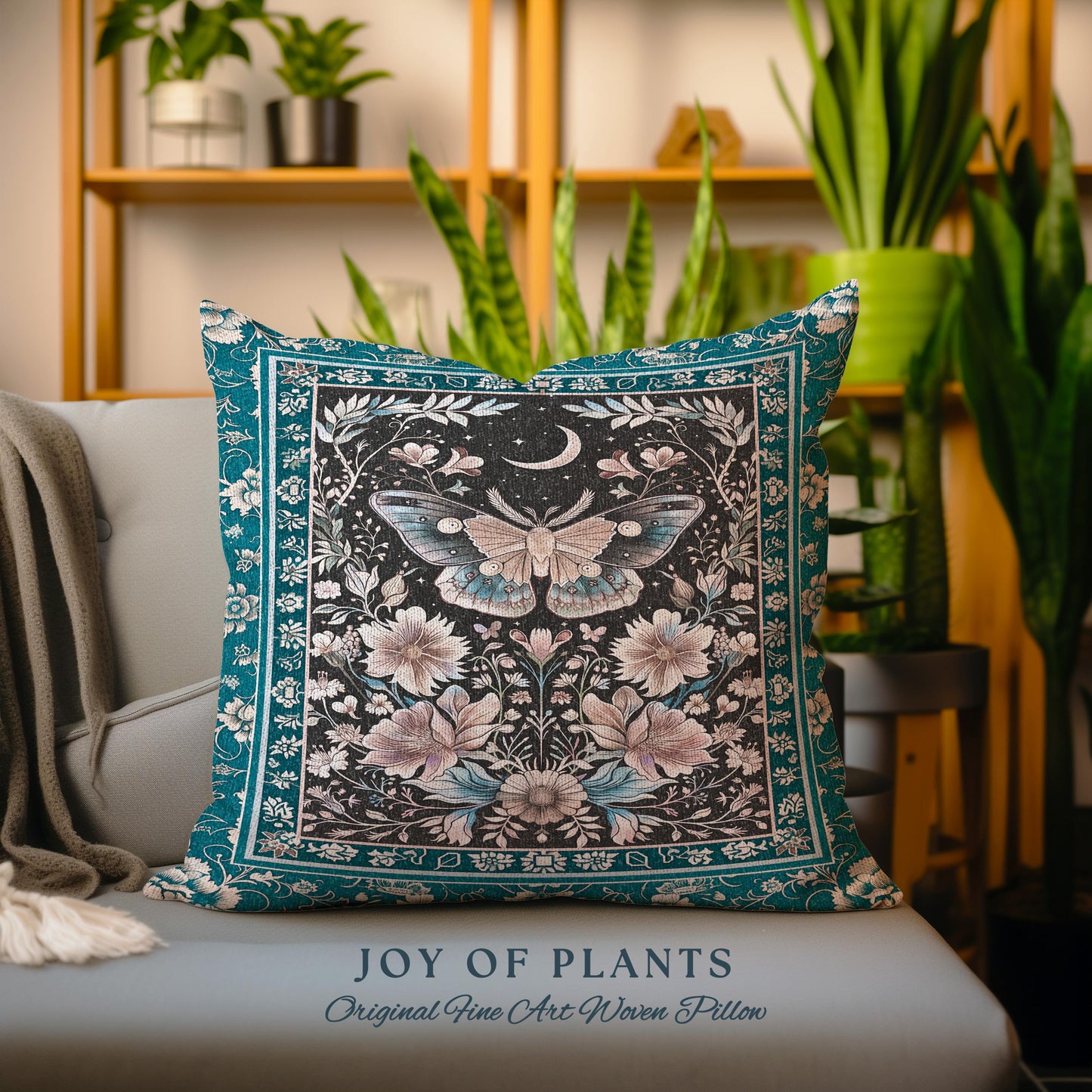 Bohemian Moth Moon Celestial Floral Decorative Tree Cushion Tapestry Throw Pillow