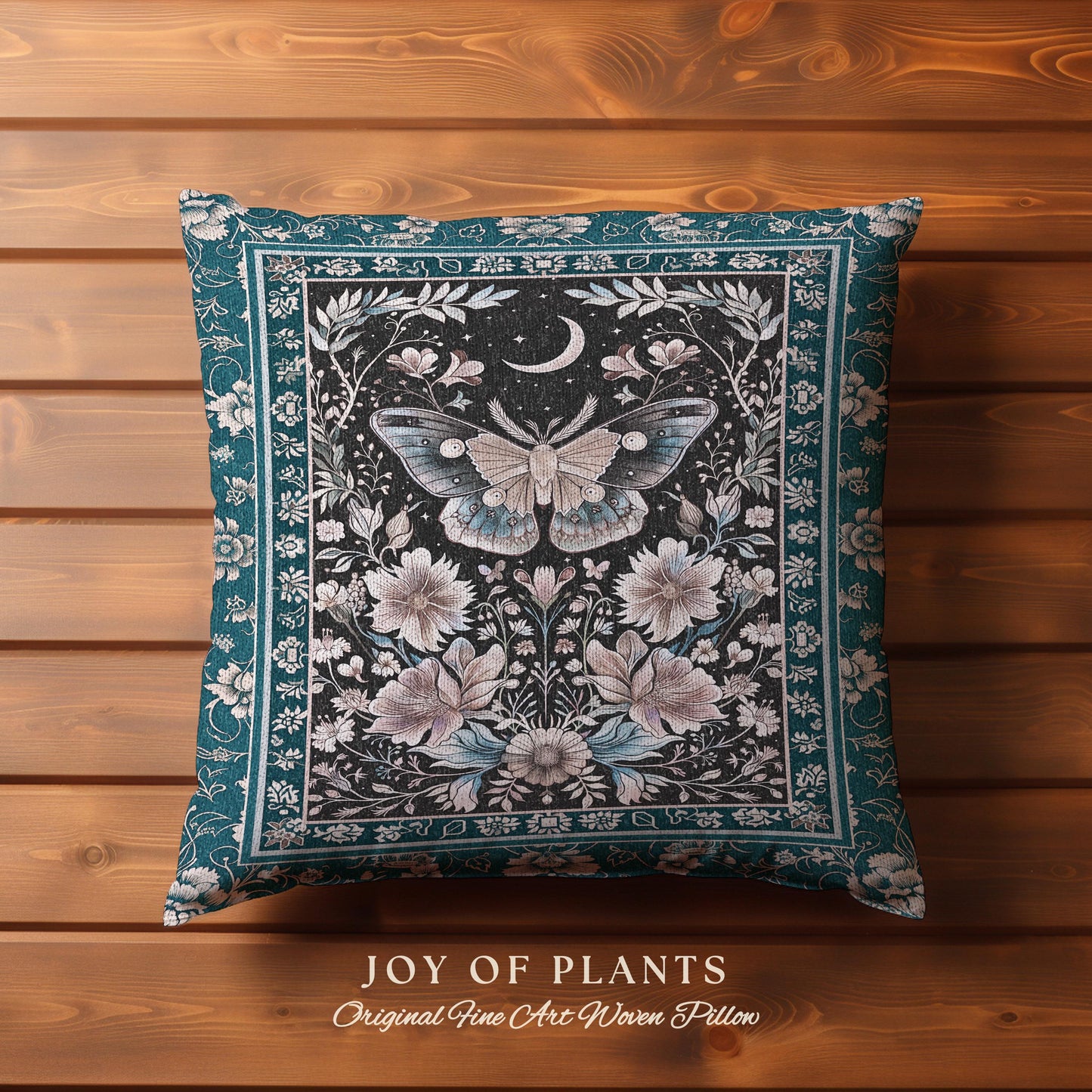 Bohemian Moth Moon Celestial Floral Decorative Tree Cushion Tapestry Throw Pillow
