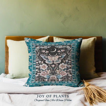 Bohemian Moth Moon Celestial Floral Decorative Tree Cushion Tapestry Throw Pillow